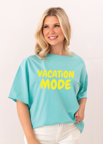 Vacation Mode On Turquoise Relaxed Fit Tee