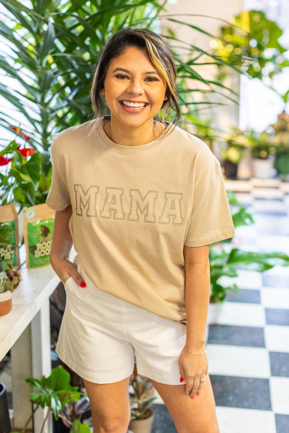 MAMA on Beige Tee Shirt