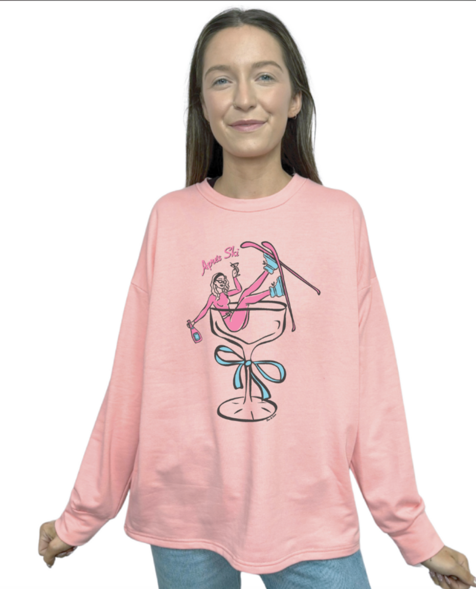 Apres Ski on Light Weight Sweatshirt, Pink