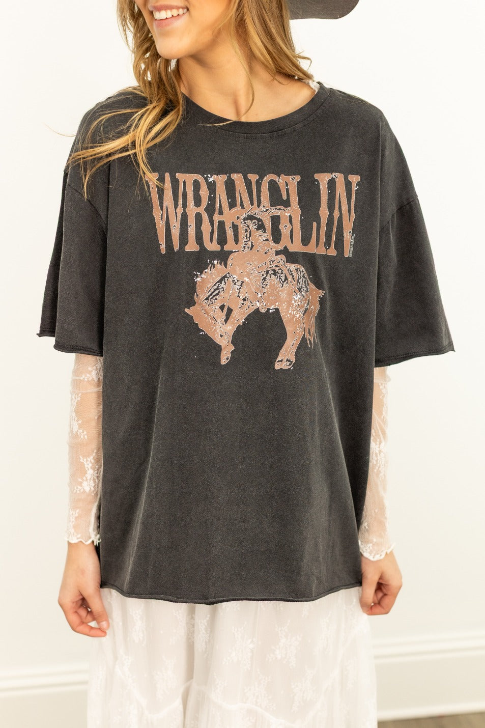 Wranglin' on Black Tee