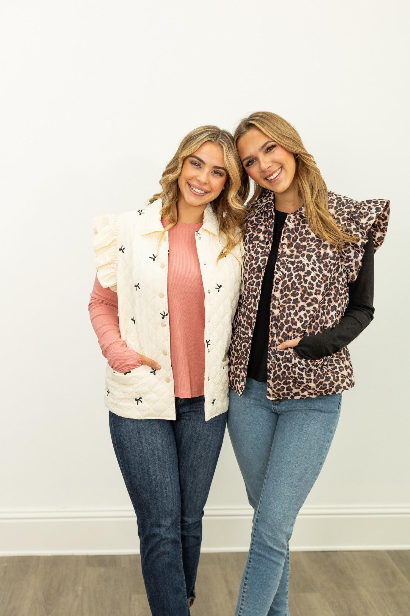 Quilted Puffer Vest with Bows, Ivory