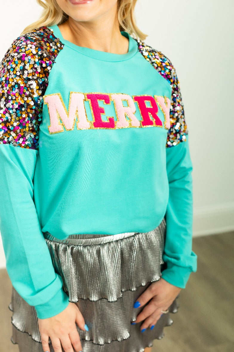 MERRY Turquoise Sweatshirt