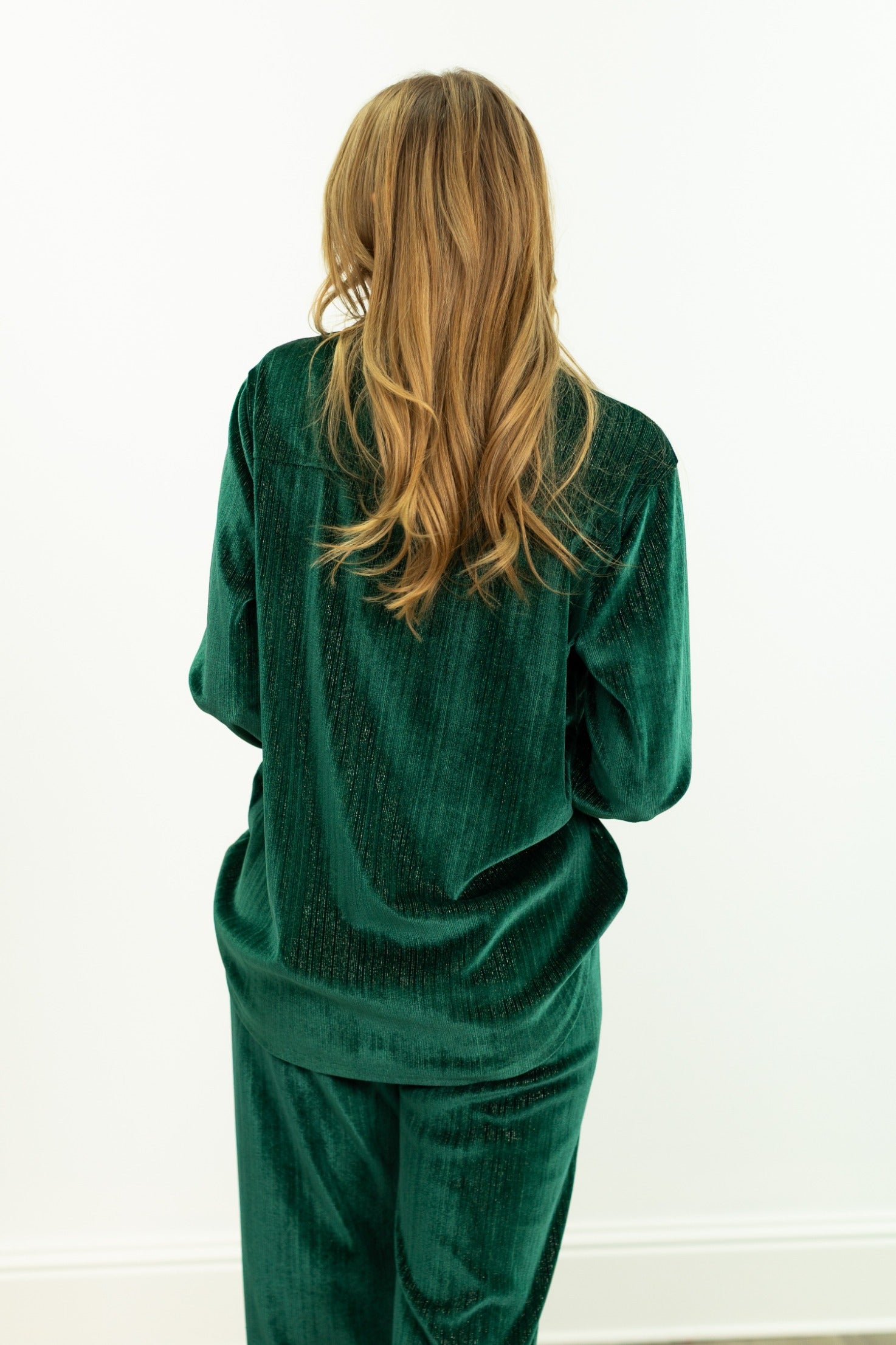 Velvet Button-Up Top, Green