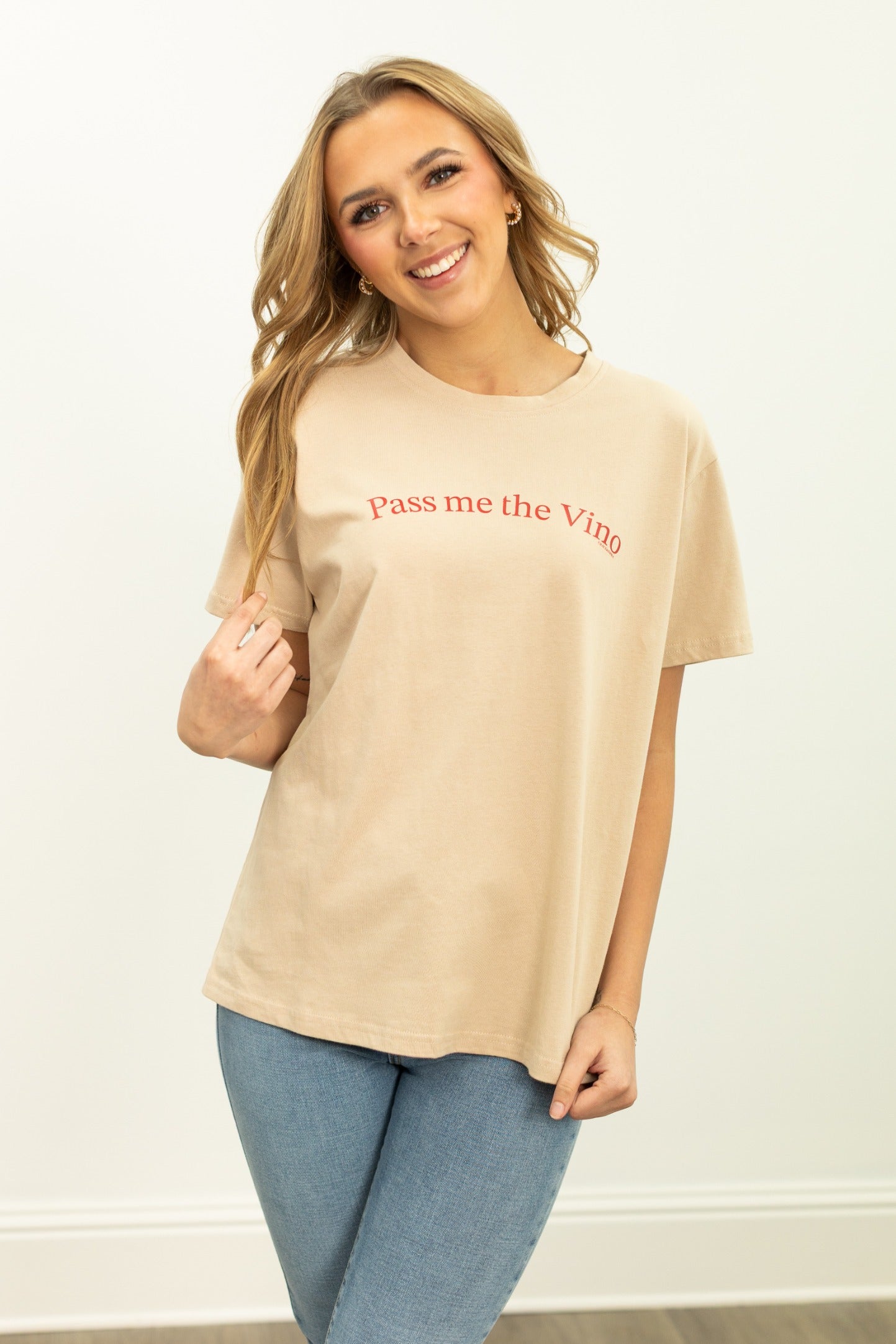 Vino on Beige Tee Shirt