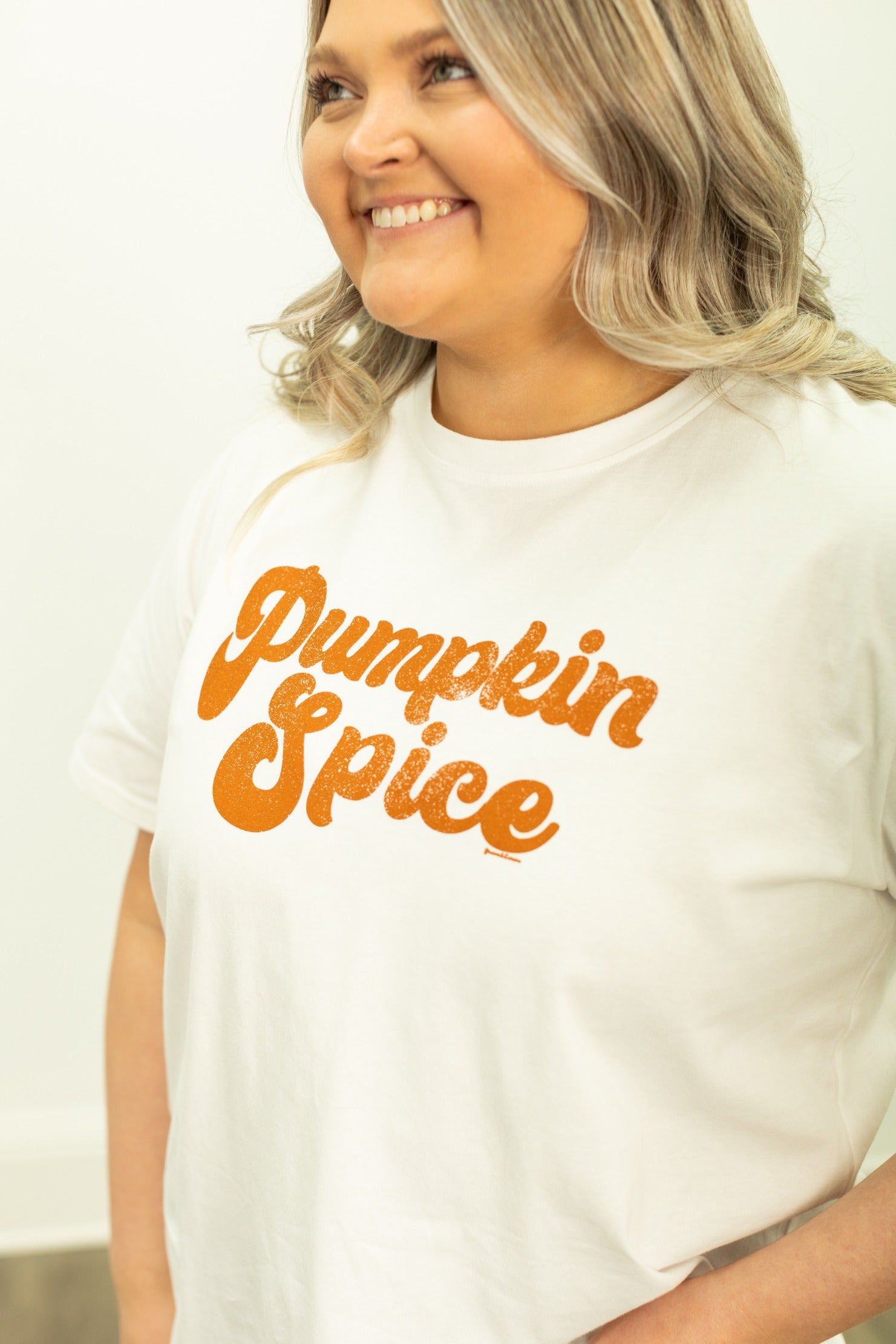 Pumpkin Spice on White Tee Shirt Blank