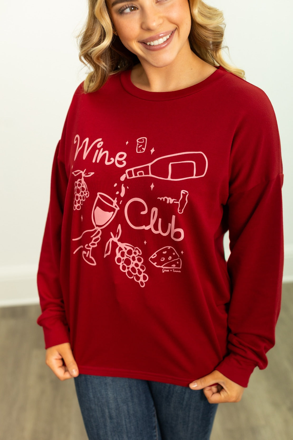 Wine Club on Light Weight Sweatshirt, Maroon