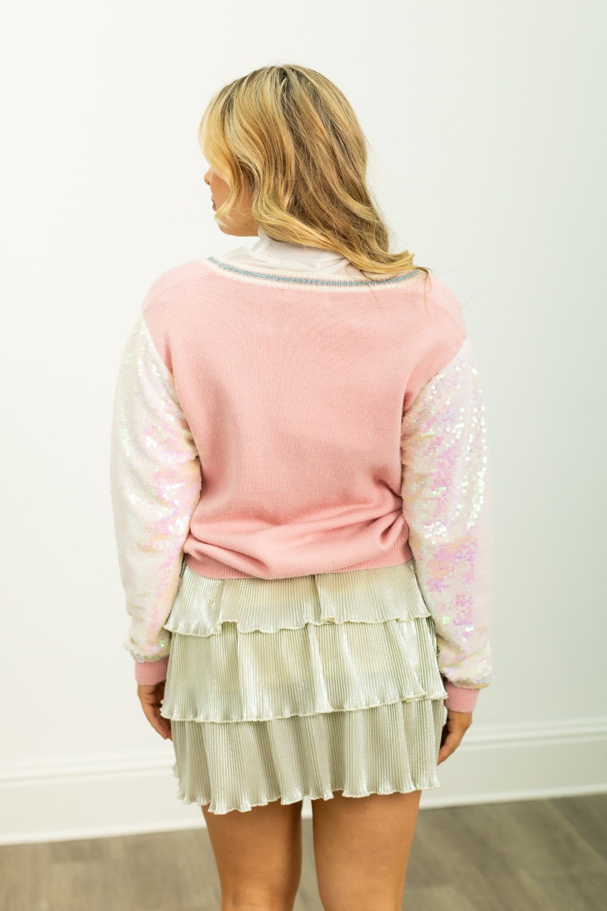 Glitter Ghosts on Pink Cardigan