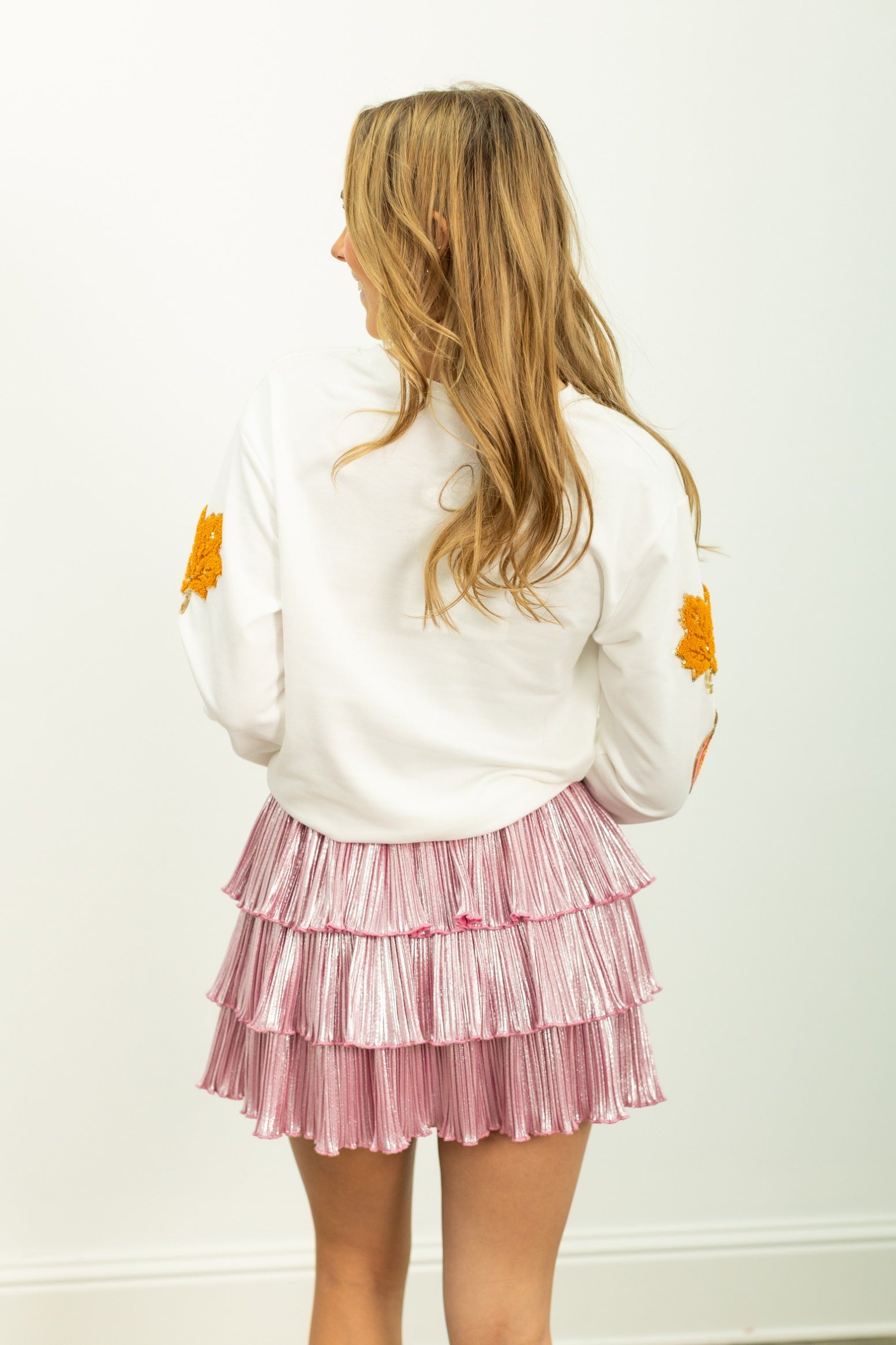 "'Thankful" Chenille Patches on Beige Sweatshirt