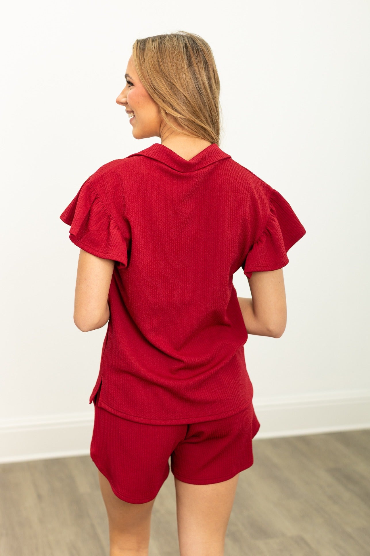 Maroon Quarter Zip with Flutter Sleeves