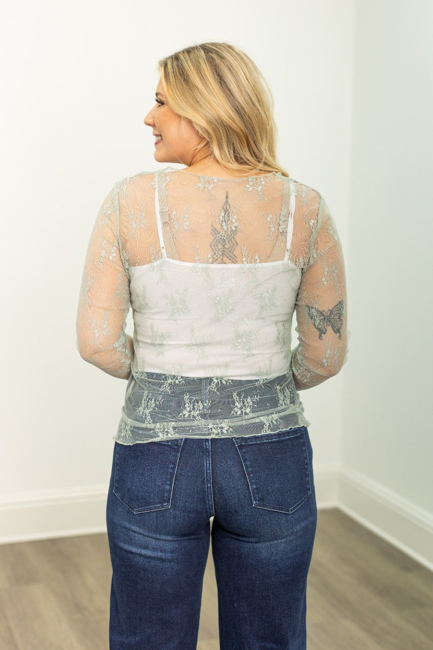 Lace Long-sleeve Top, Sage