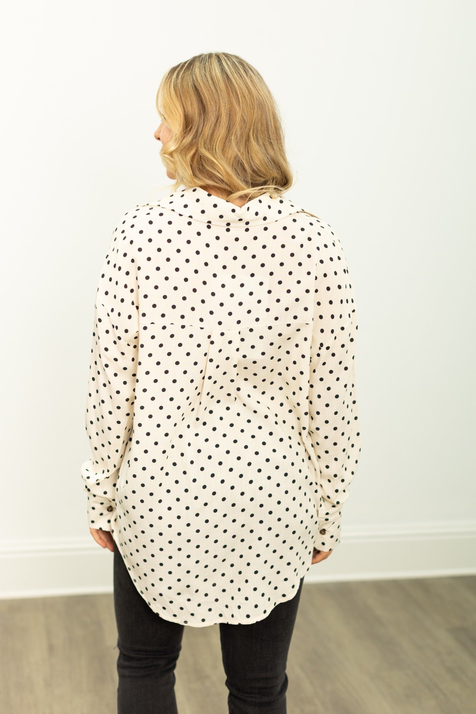 Kathryn Classic Button-Up, Ivory Polka-Dot