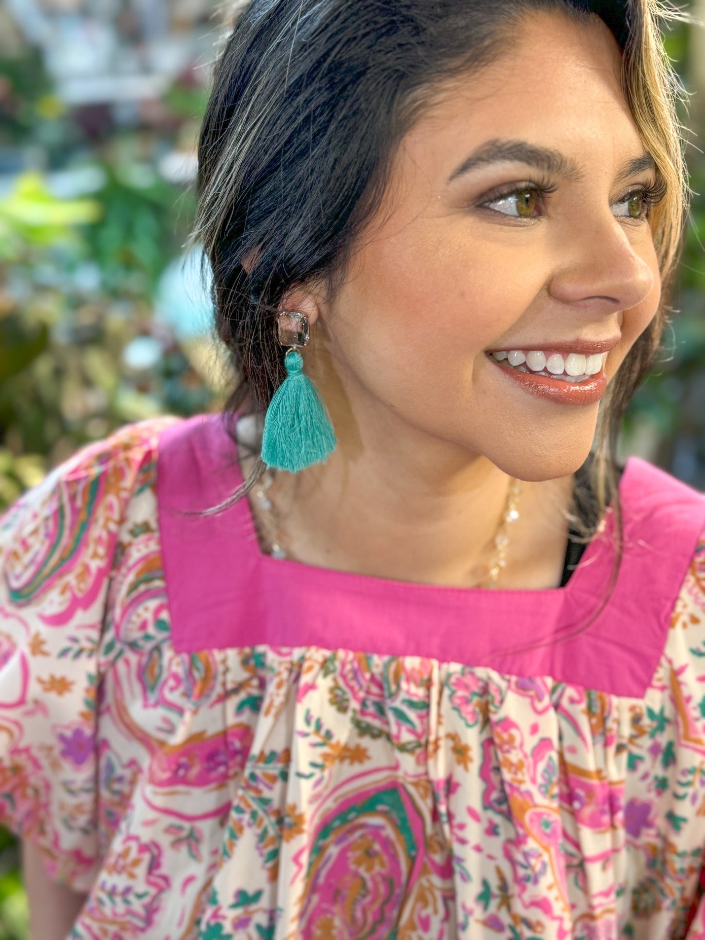 LOVE NOTES TURQUOISE TASSEL STUD EARRINGS