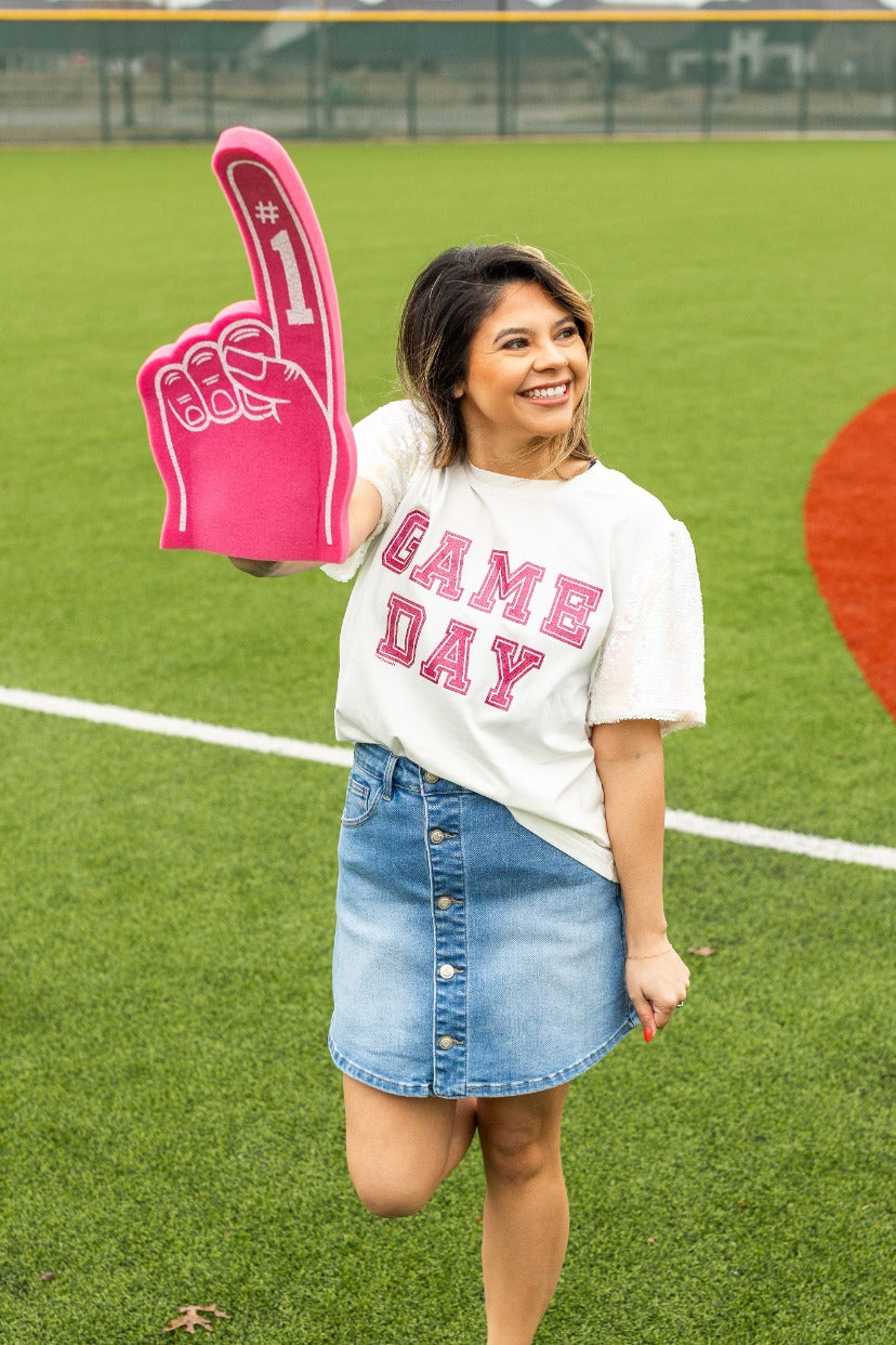 Gameday Pink Glitter on Princess Top, White