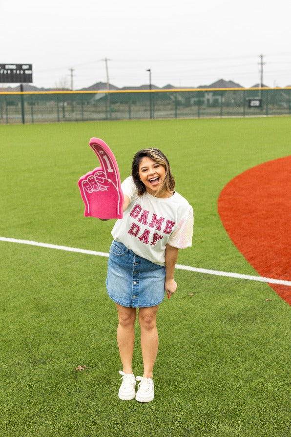 Gameday Pink Glitter on Princess Top, White