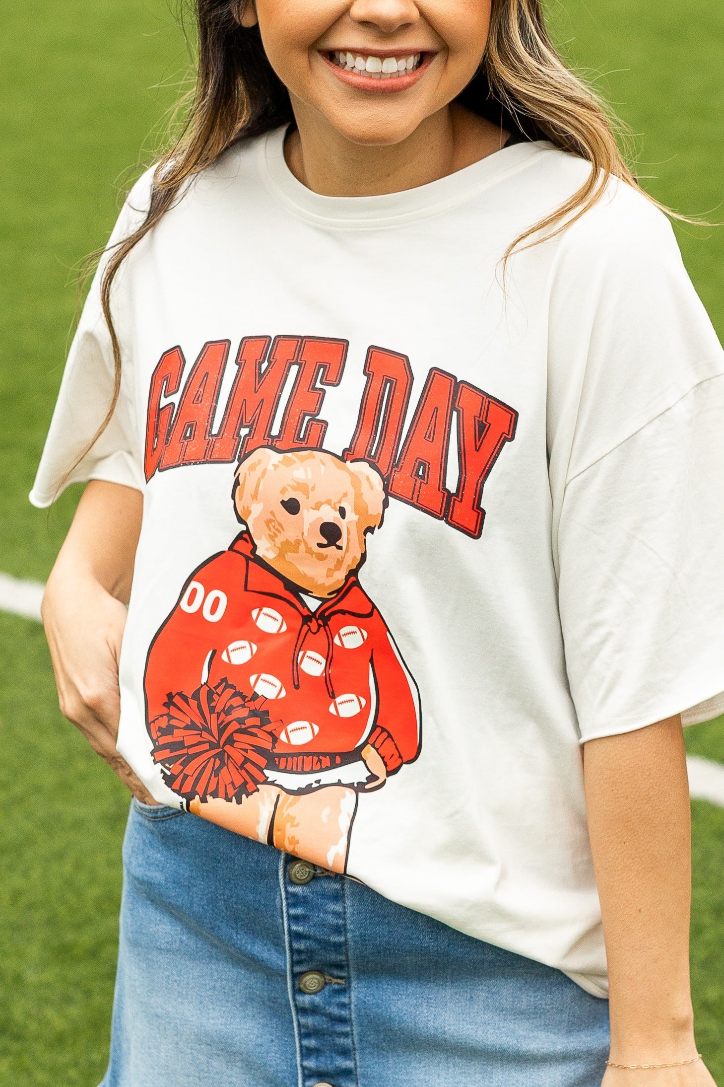 Game Day Bear on White Tee Shirt