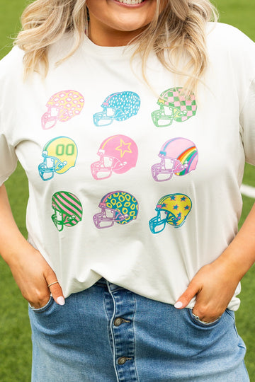 Football Hats on White Tee Shirt