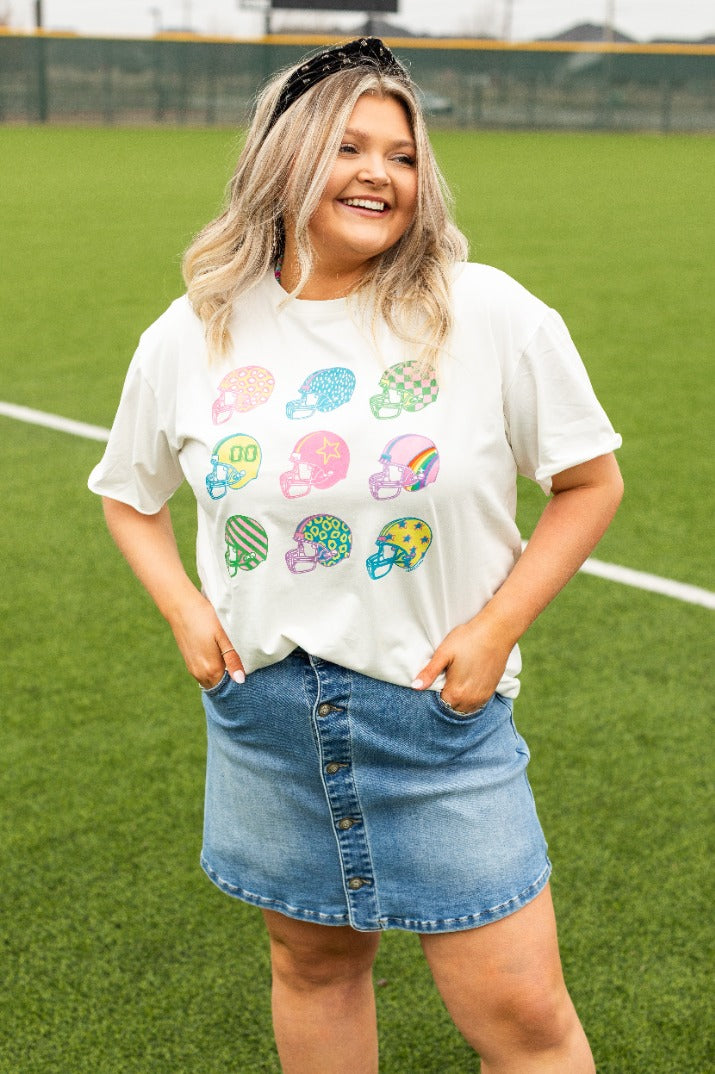 Football Hats on White Tee Shirt