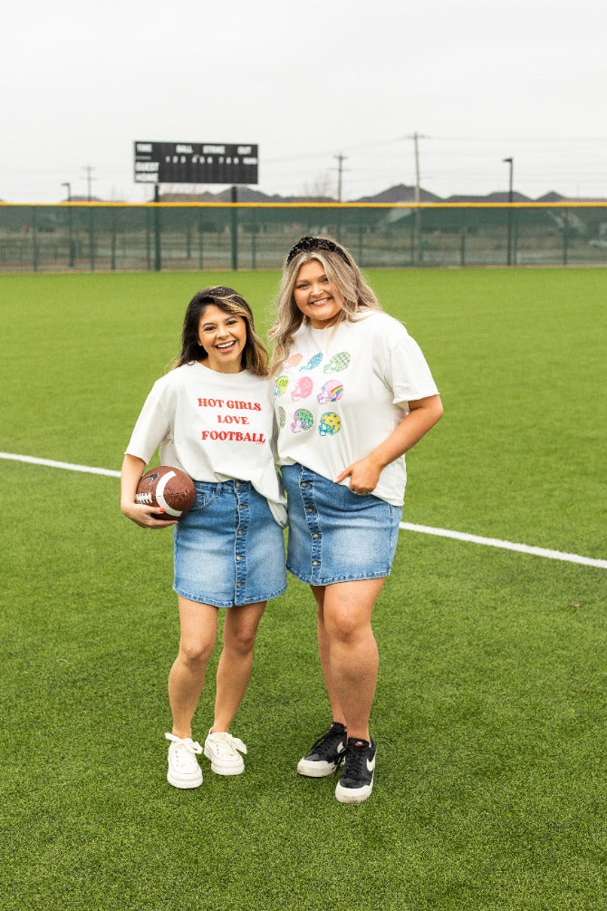 Football Hats on White Tee Shirt