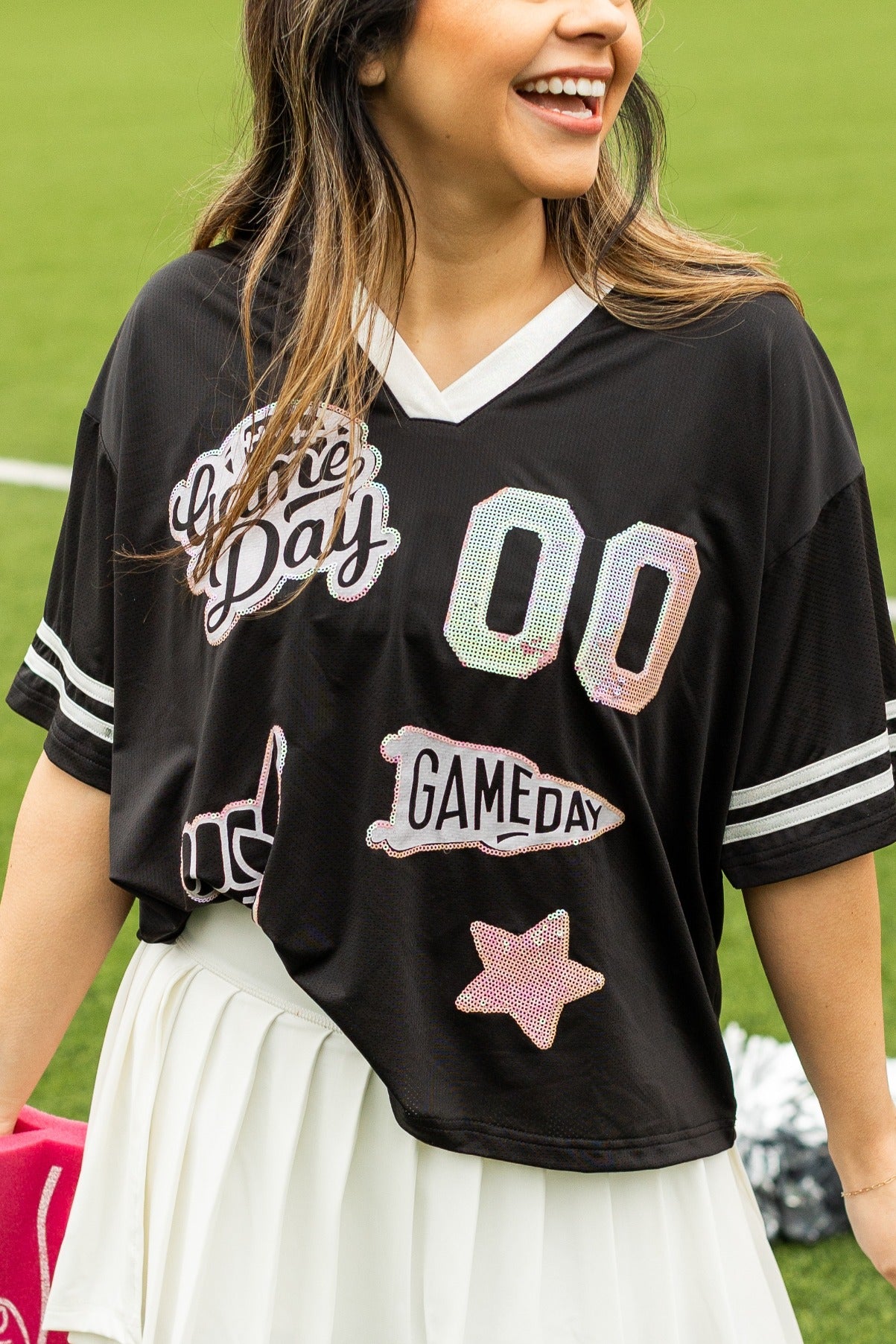 Gameday Black Jersey With Iridescent Sequin