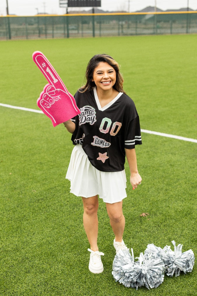 Gameday Black Jersey With Iridescent Sequin