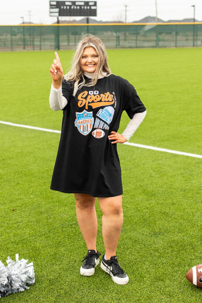 Go Sports Glitter On Black T-Shirt Dress