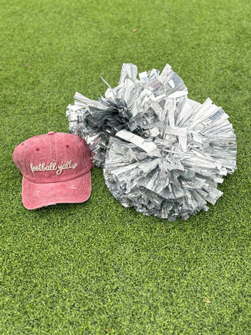 Cream Football Y'all Embroidery on Maroon Hat