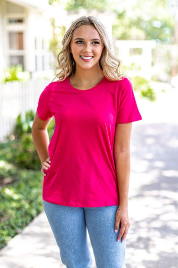 Berry Pink Crewneck Loose Fit Tee