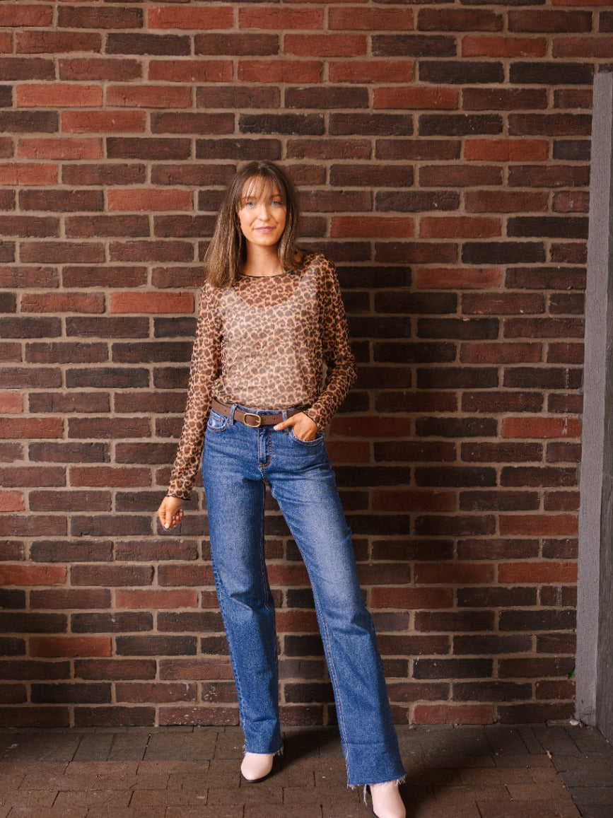 Mesh Long-sleeve Top, Leopard