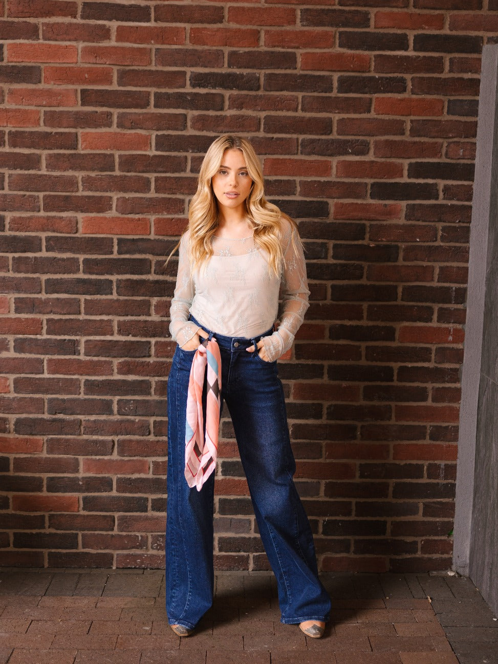 Lace Long-sleeve Top, Sage