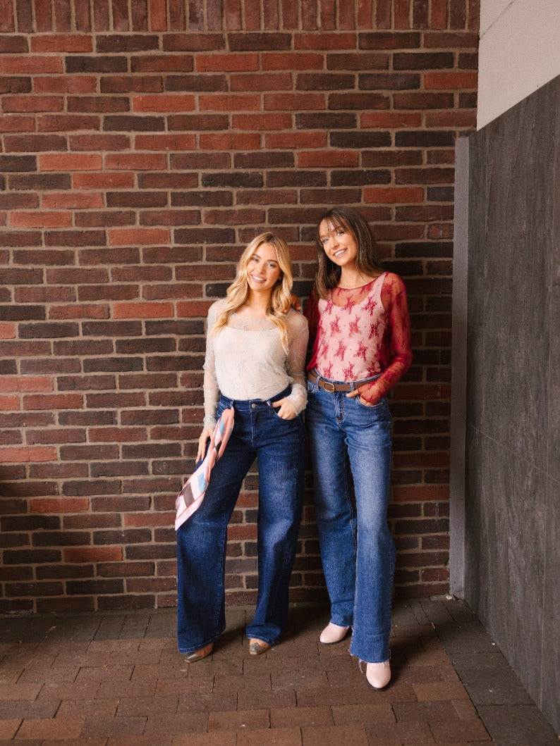 Lace Long-sleeve Top, Sage