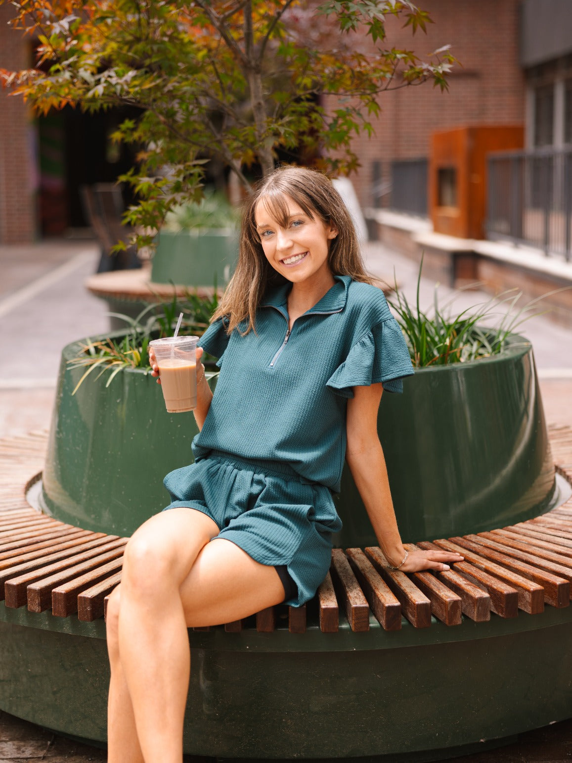 Forest Green Quarter Zip with Flutter Sleeves