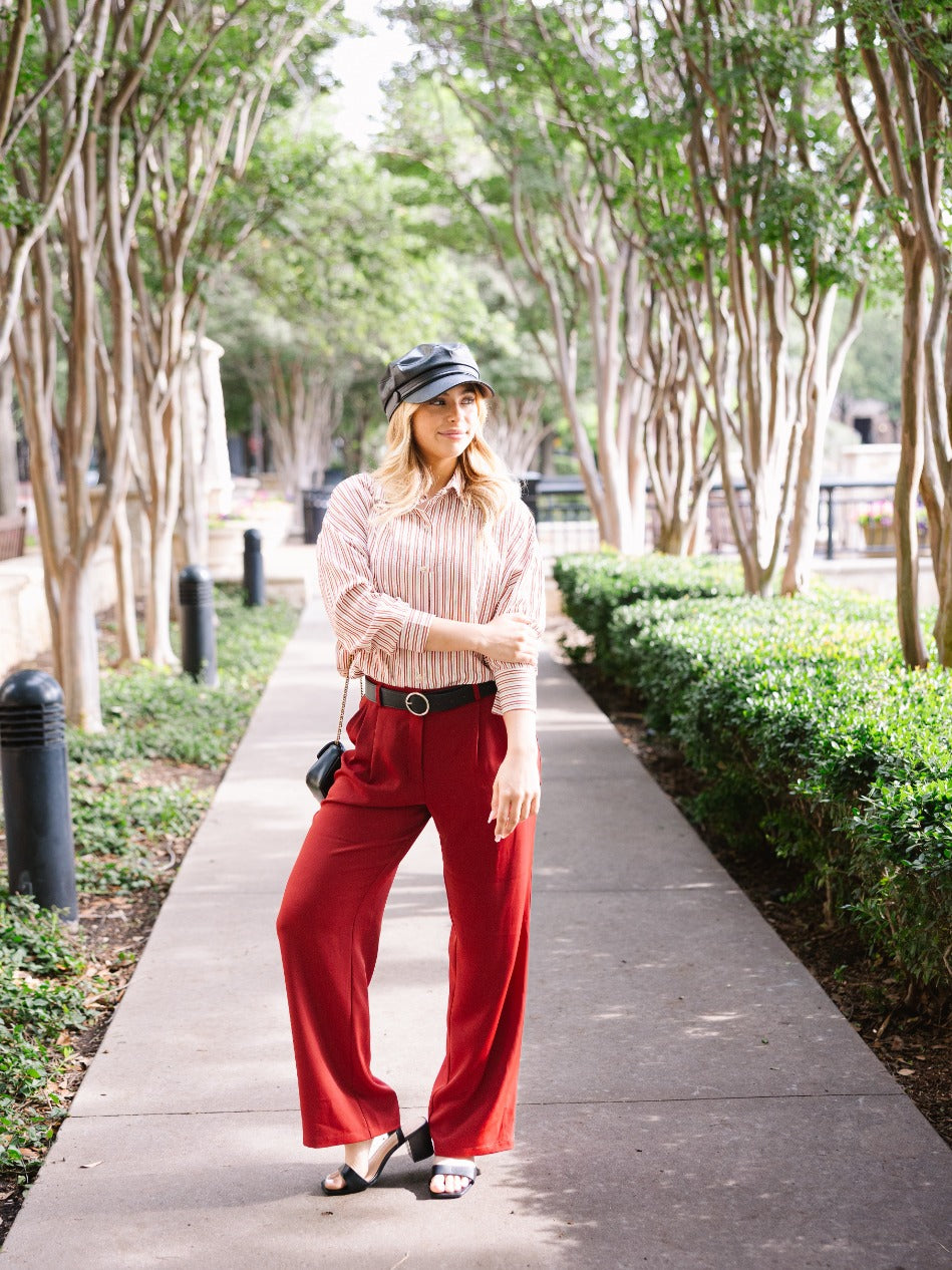 Kathryn Classic Button-Up, Red Stripes