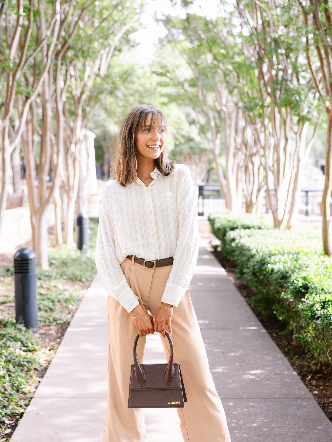 Kathryn Classic Button-Up, Beige Stripes