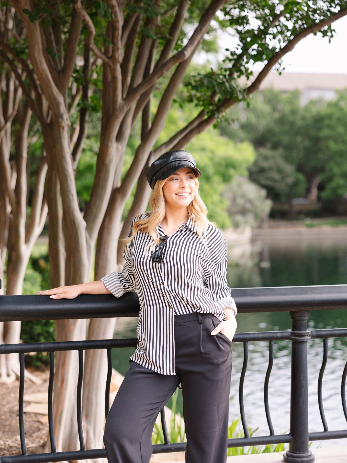 Kathryn Classic Button-Up, Black Stripes