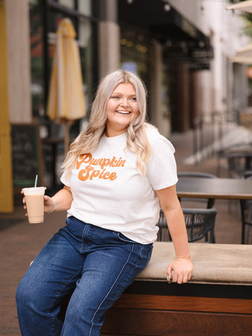Pumpkin Spice on White Tee Shirt Blank