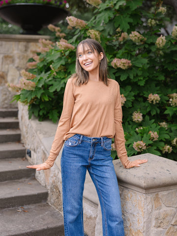 Ribbed Long-Sleeve Top, Mocha