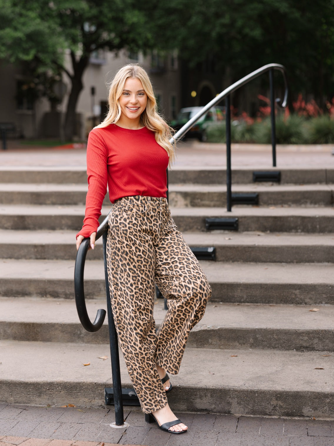 Ribbed Long-Sleeve Top, Red