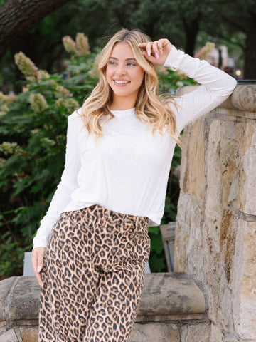 Ribbed Long-Sleeve Top, White