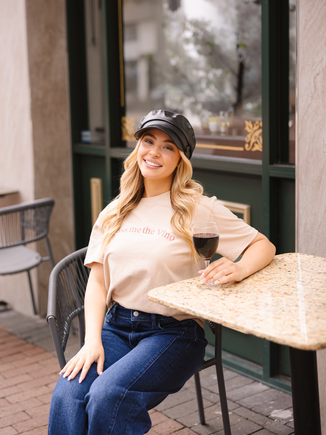 Vino on Beige Tee Shirt