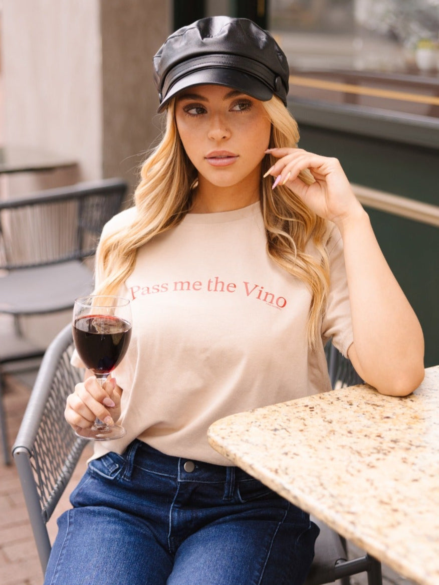Vino on Beige Tee Shirt
