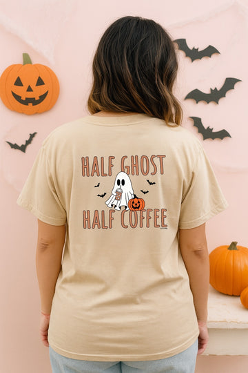 Half Ghost Half Coffee on Beige Tee Shirt