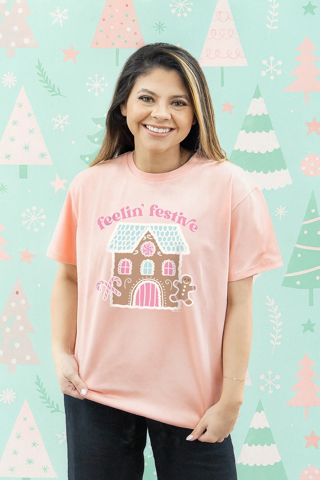 Feelin' Festive on Pink Tee