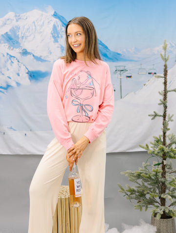 Apres Ski on Light Weight Sweatshirt, Pink