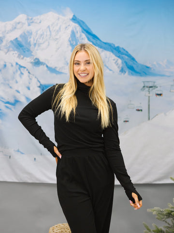 Ribbed Mock Neck, Black