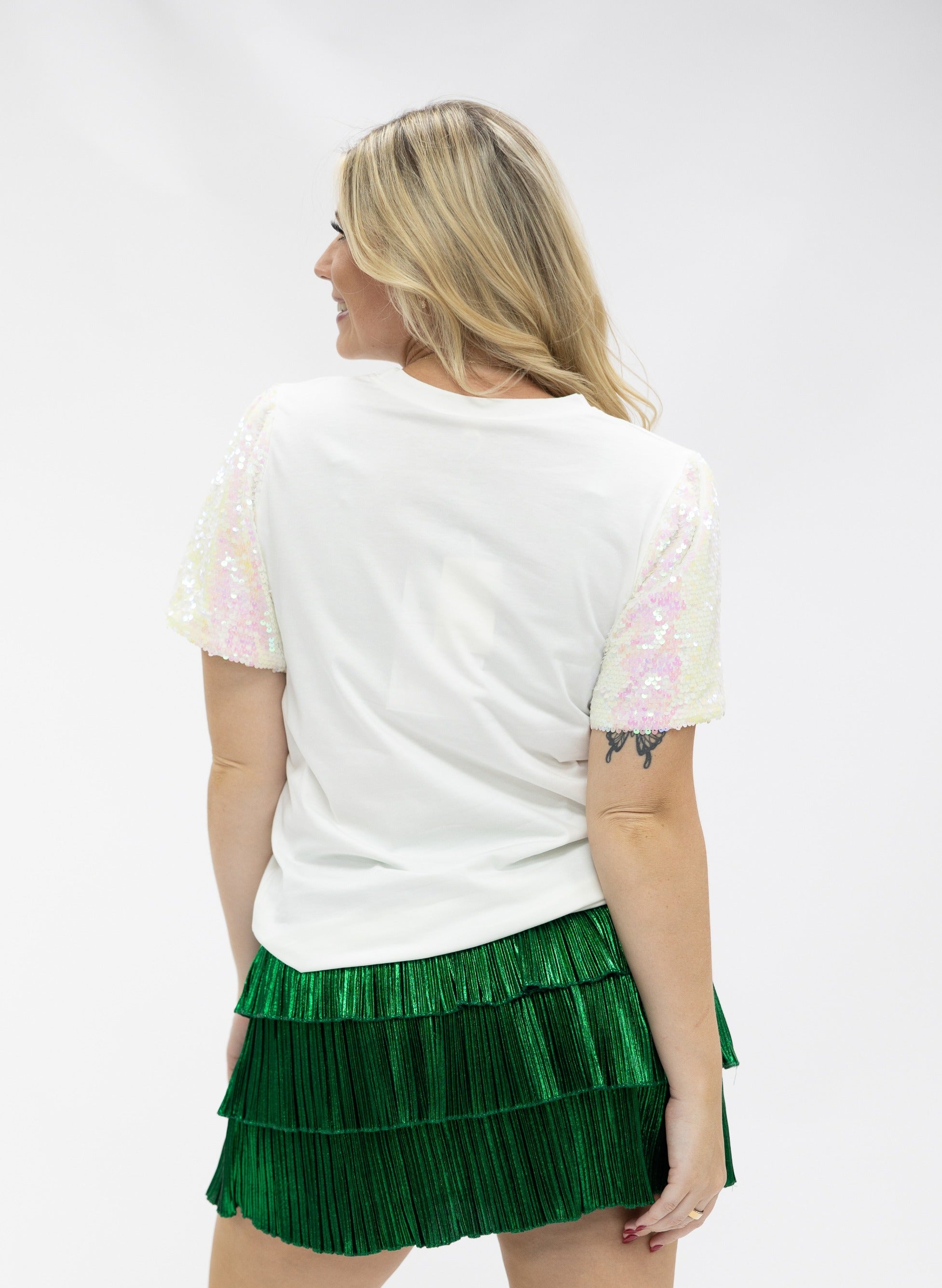 Dancing Mardi Gras Skeleton on Princess Top, White