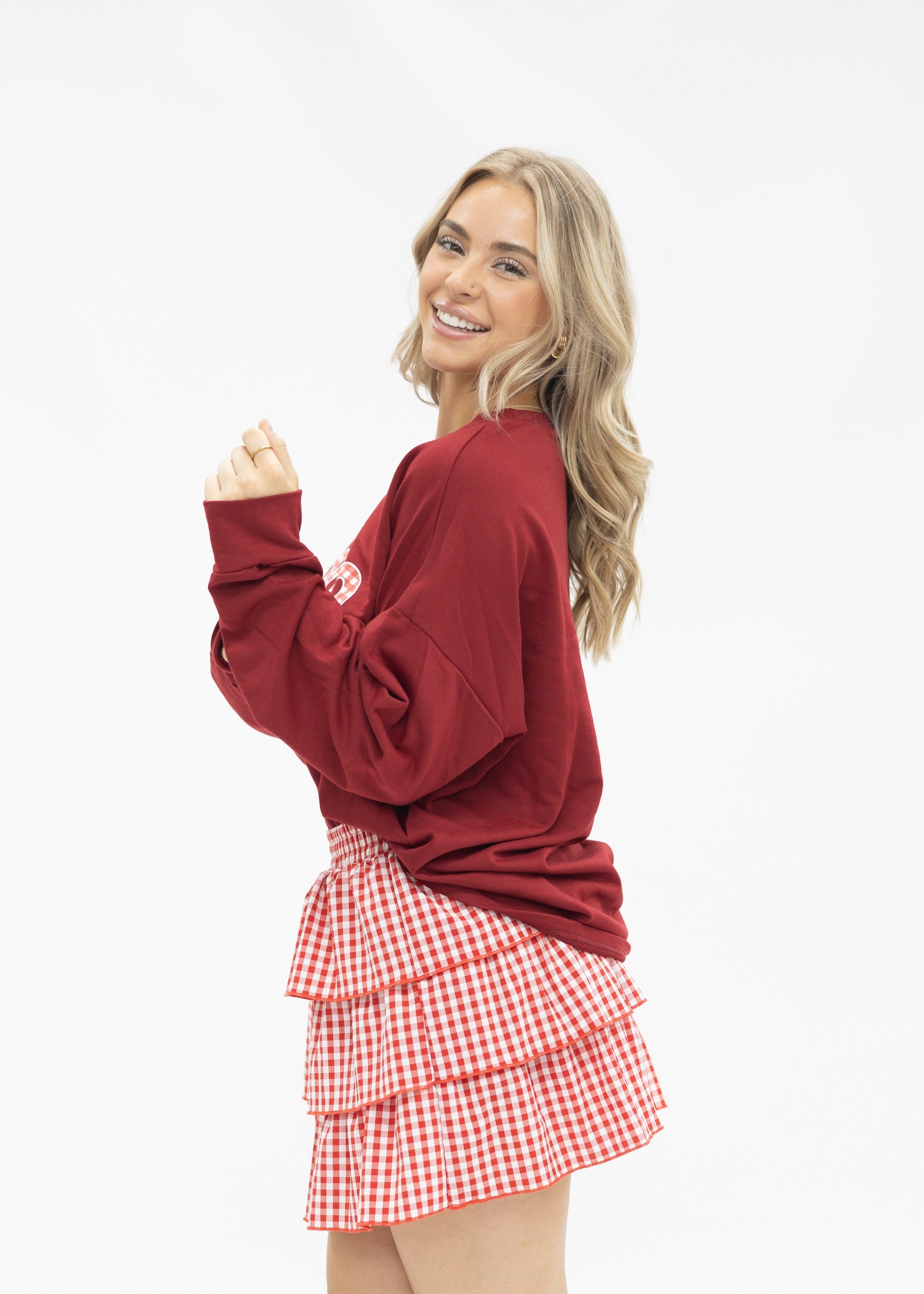 XOXO on Light Weight Sweatshirt, Maroon