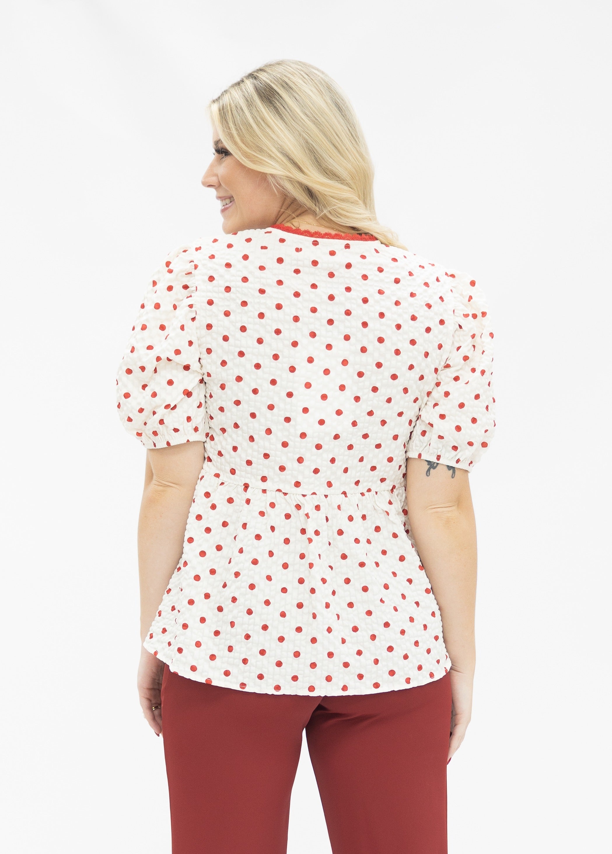 Polka-Dot Blouse with Bows, Red