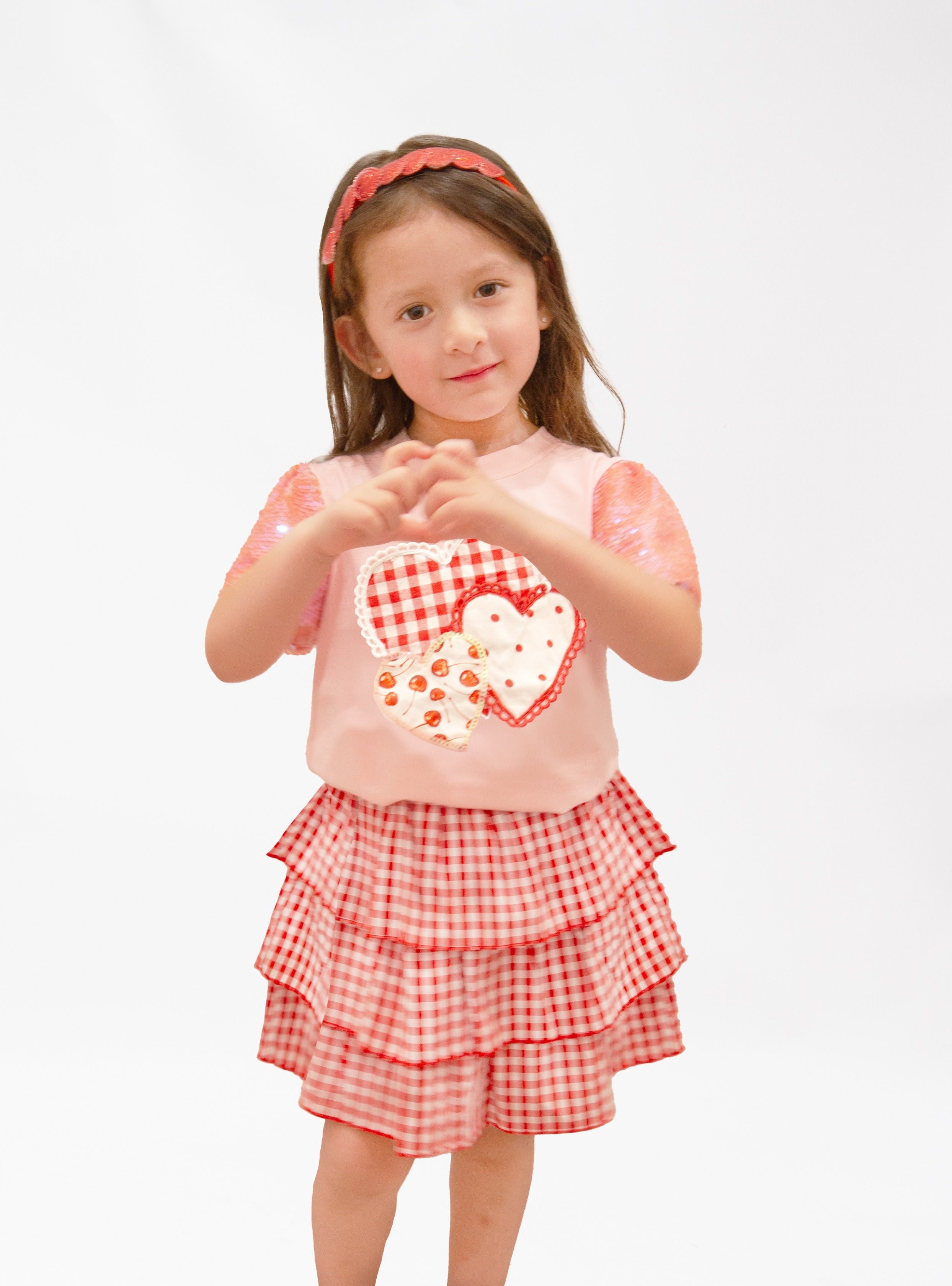 Girls' Heart Patches on Pink Princess Top