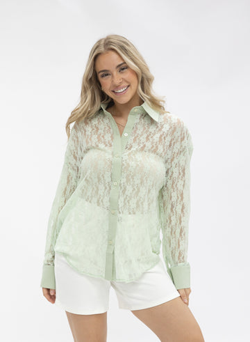 Kathryn Classic Button-Up, Mint Lace