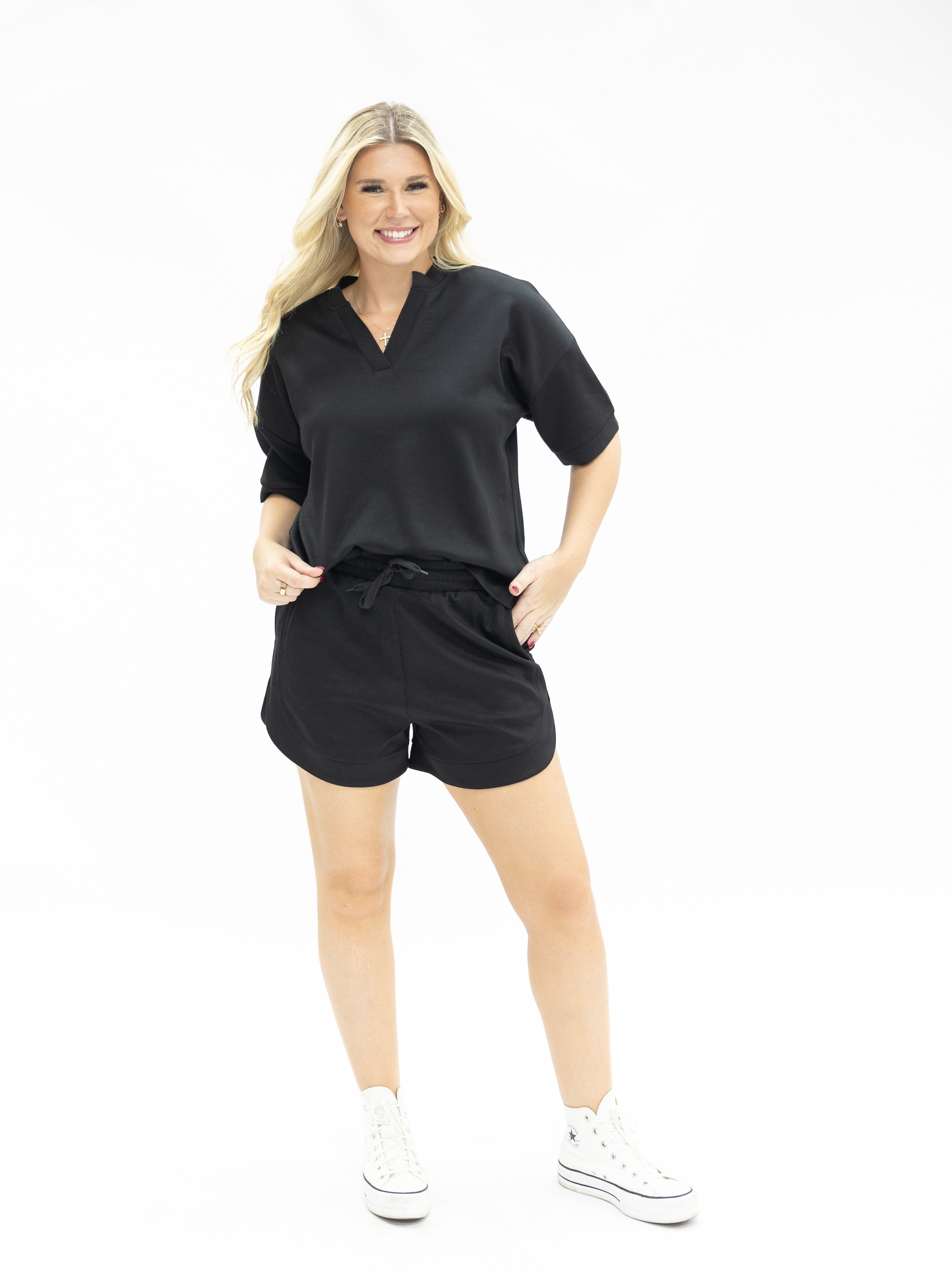 Butter Soft V-Neck Top, Black